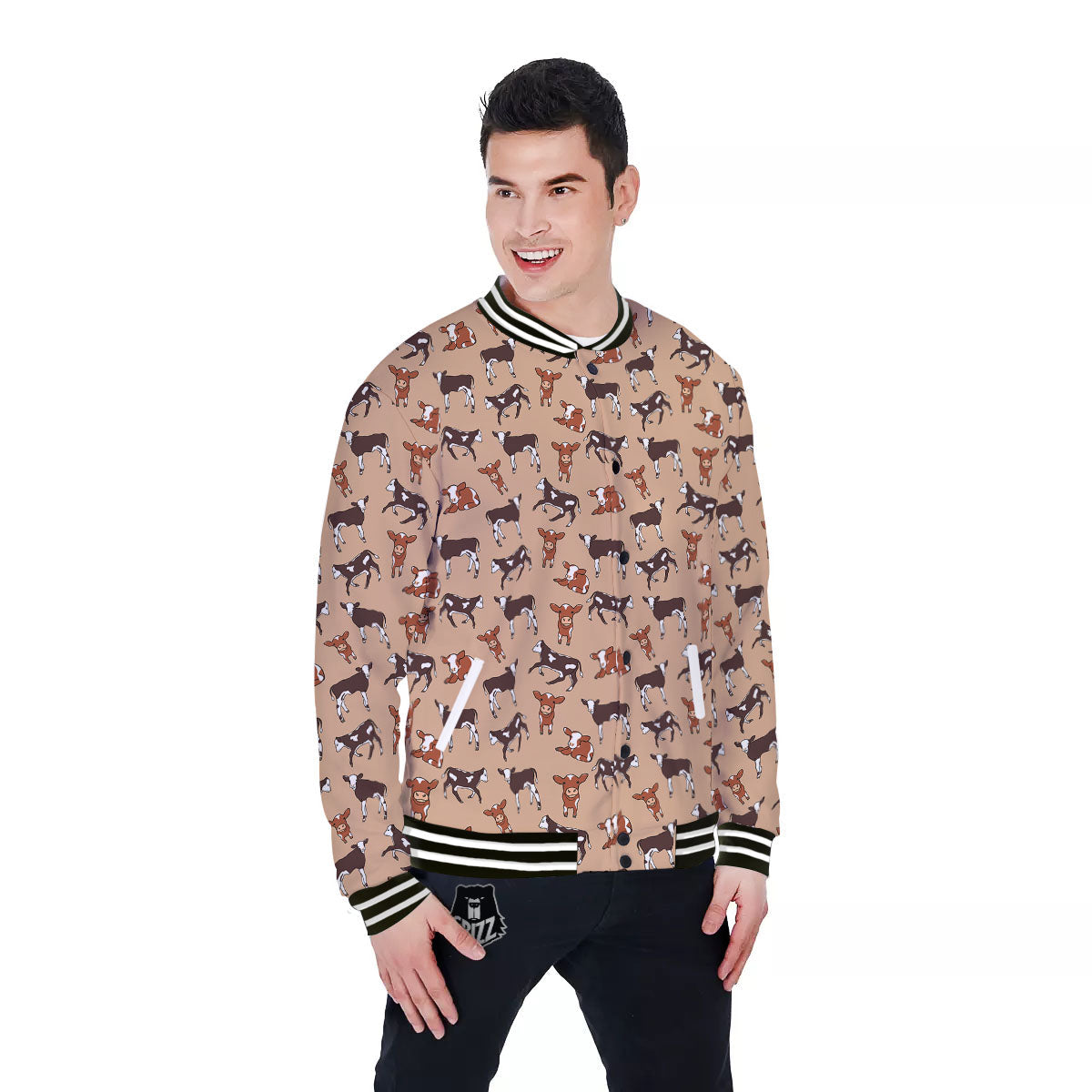 Cow Doodle Print Pattern Baseball Jacket-grizzshop