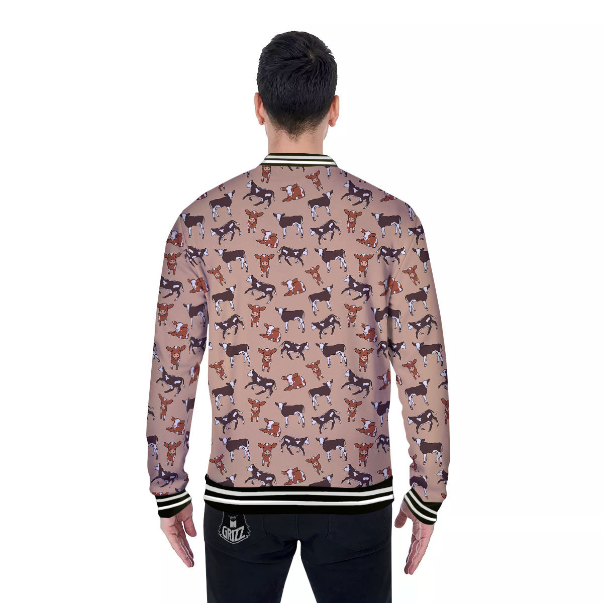 Cow Doodle Print Pattern Baseball Jacket-grizzshop