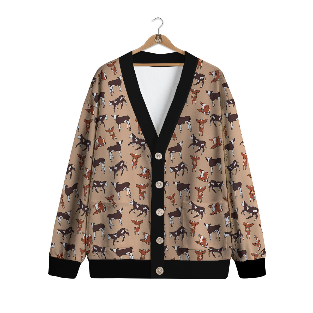 Cow Doodle Print Pattern Cardigan-grizzshop