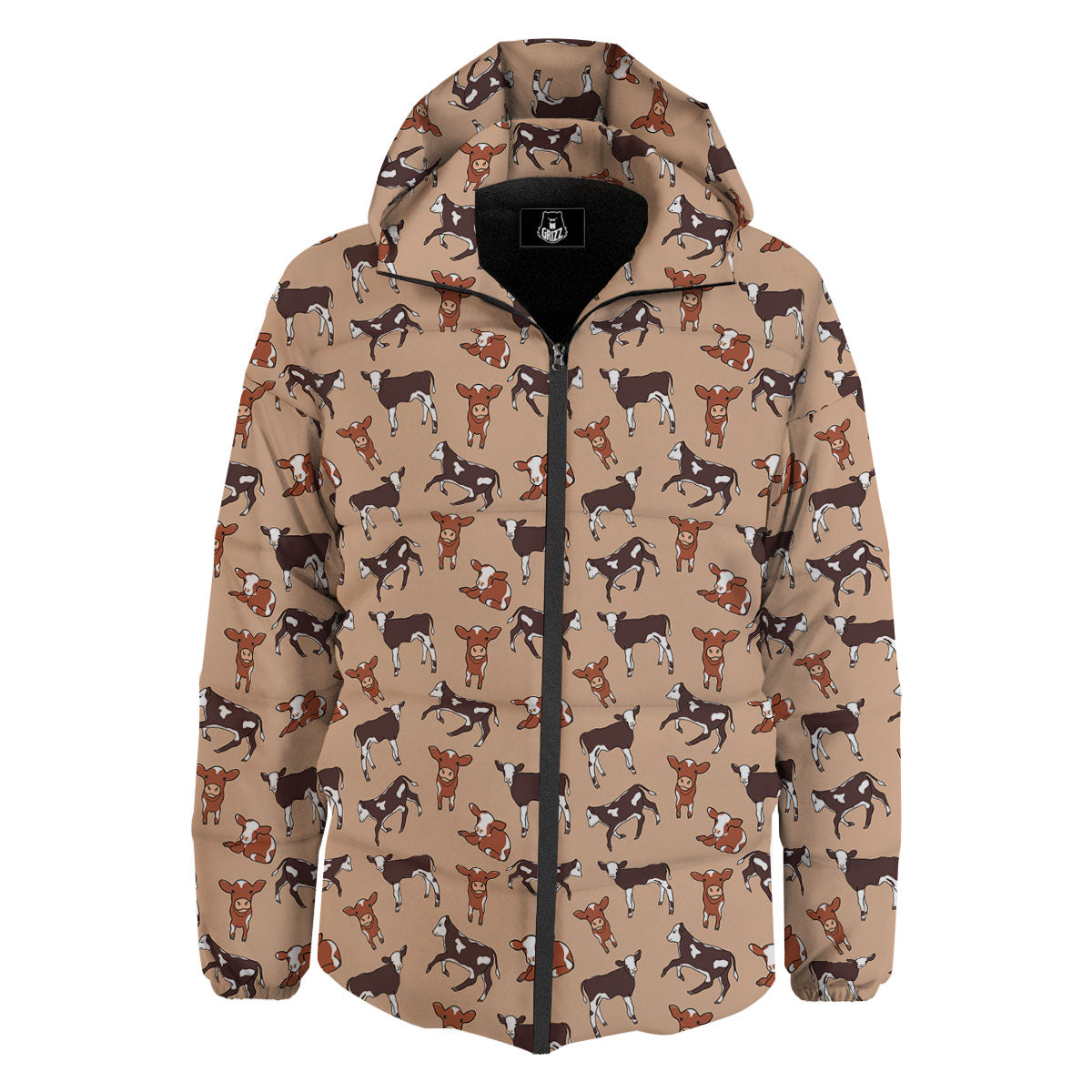 Cow Doodle Print Pattern Down Jacket-grizzshop