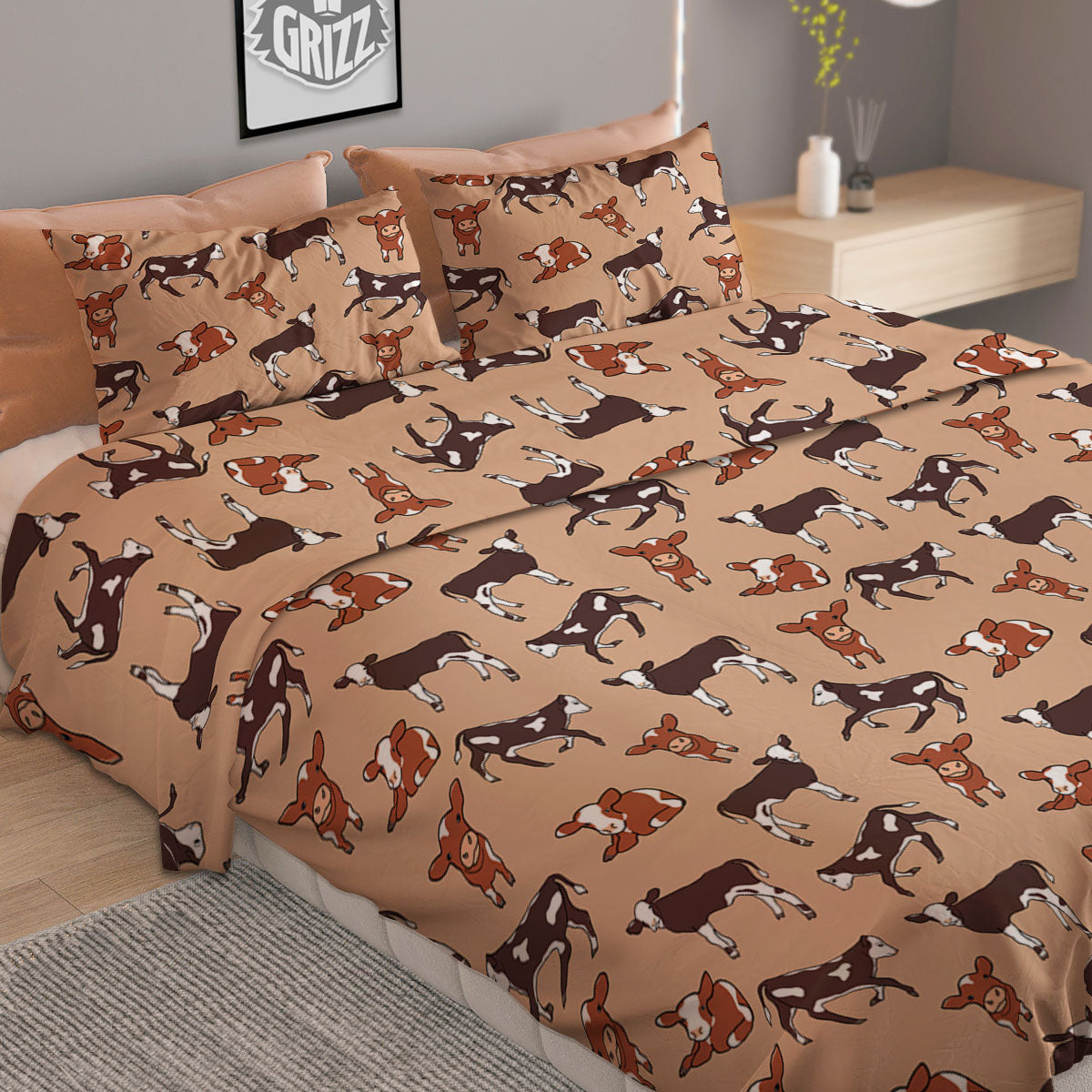 Cow Doodle Print Pattern Duvet Cover Bedding Set