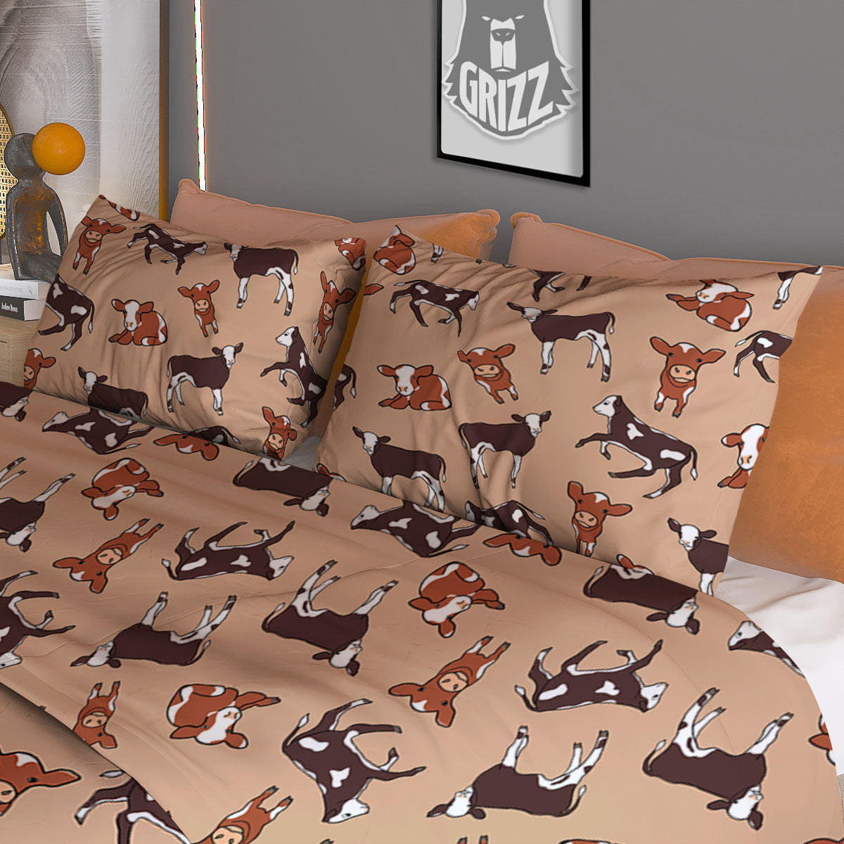 Cow Doodle Print Pattern Duvet Cover Bedding Set