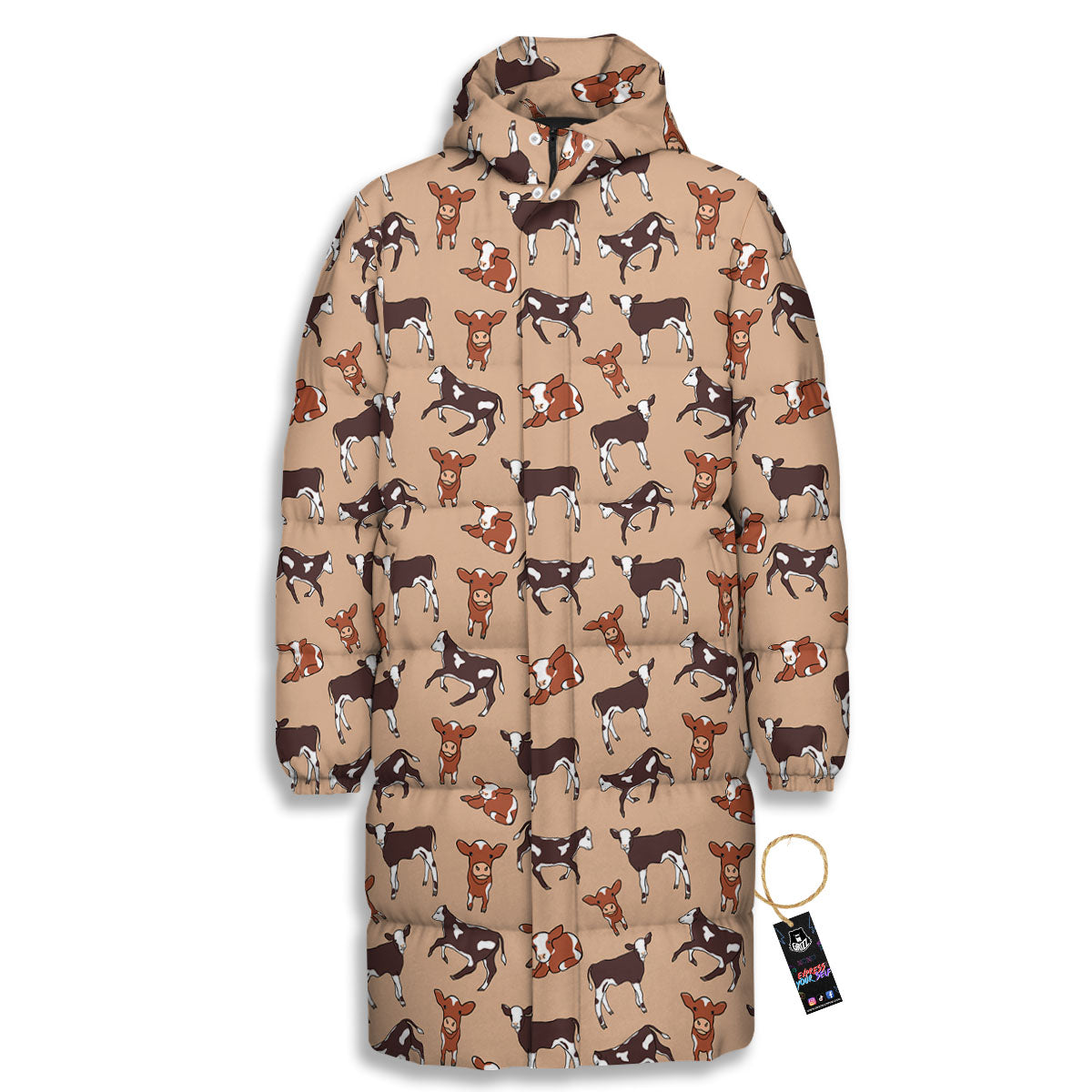 Cow Doodle Print Pattern Long Down Jacket-grizzshop