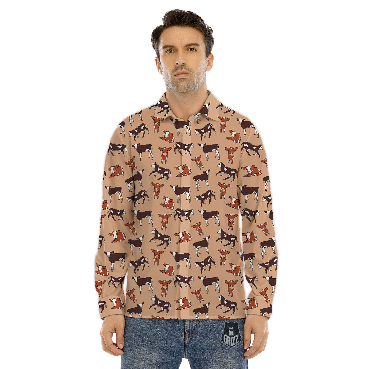 Cow Doodle Print Pattern Men's Dress Shirts-grizzshop