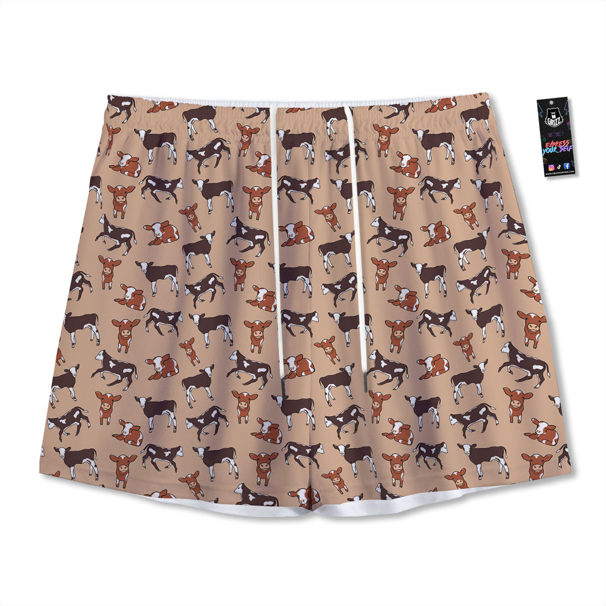 Cow Doodle Print Pattern Mesh Shorts