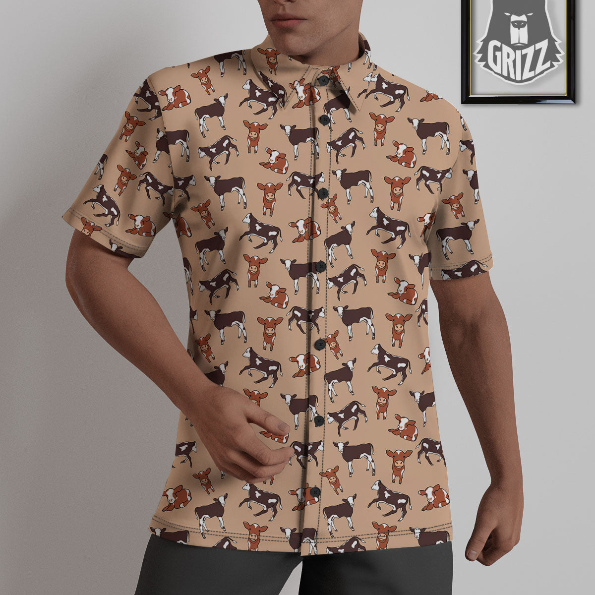 Cow Doodle Print Pattern Untucked Shirts-grizzshop