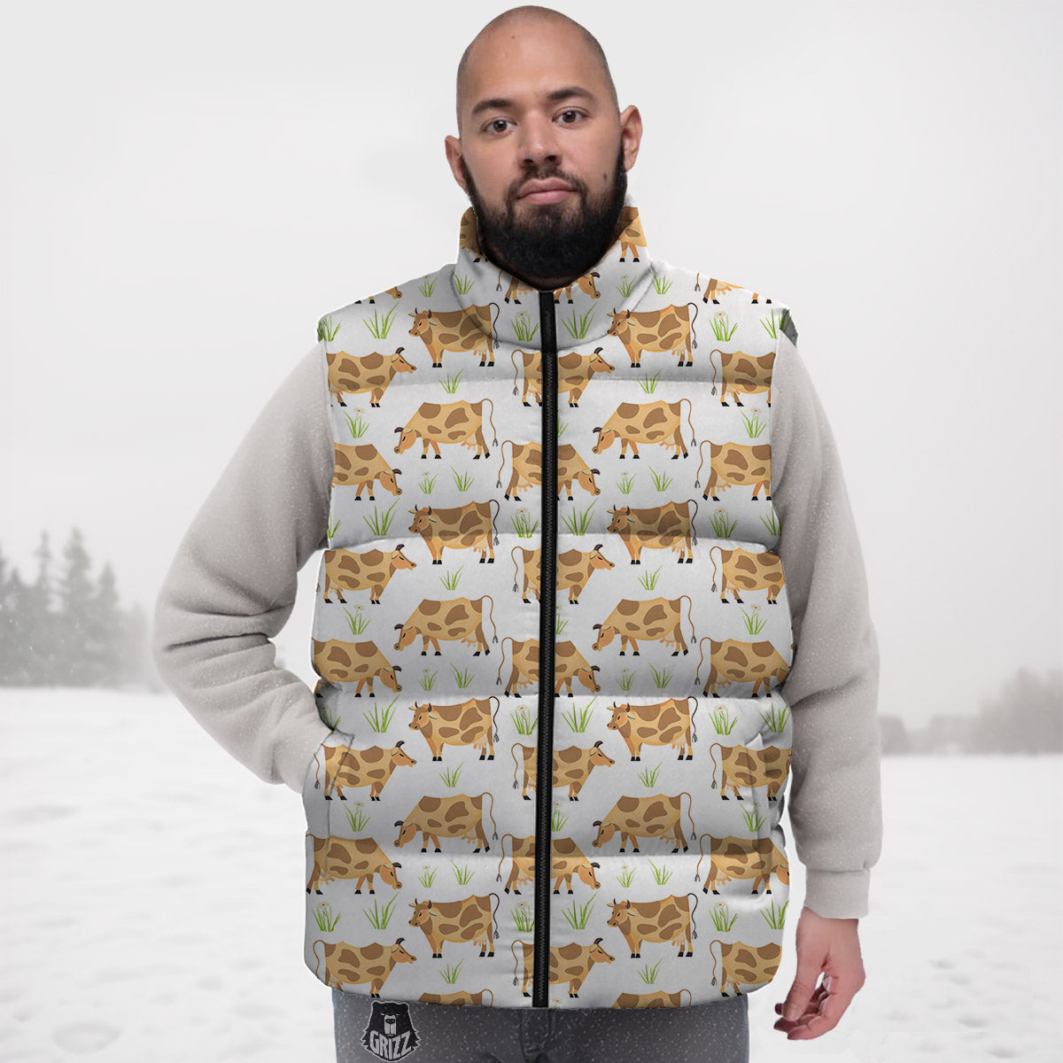 Cow Farm Cartoon Dairy Print Pattern Down Vest