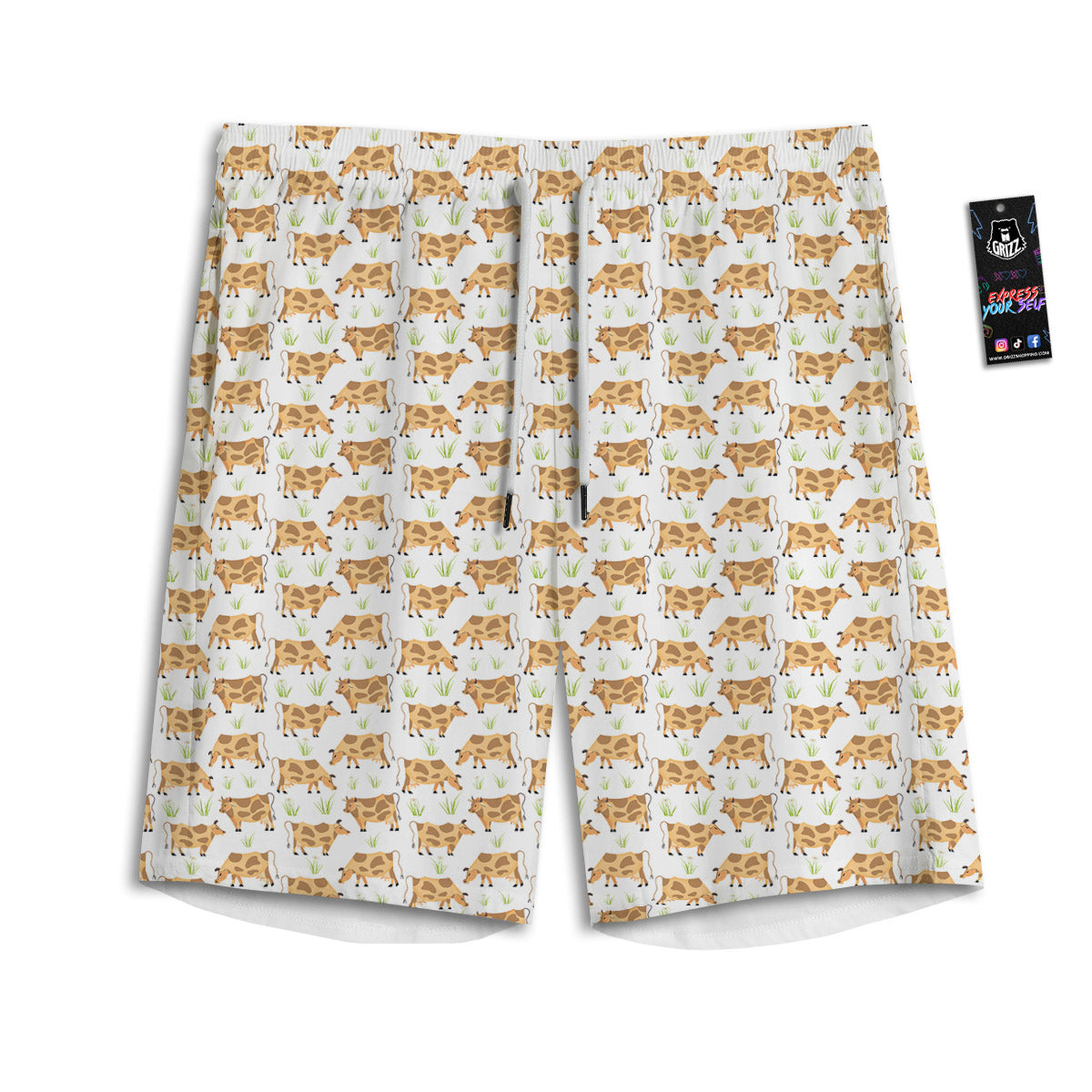 Cow Farm Cartoon Dairy Print Pattern Men's Athletic Shorts