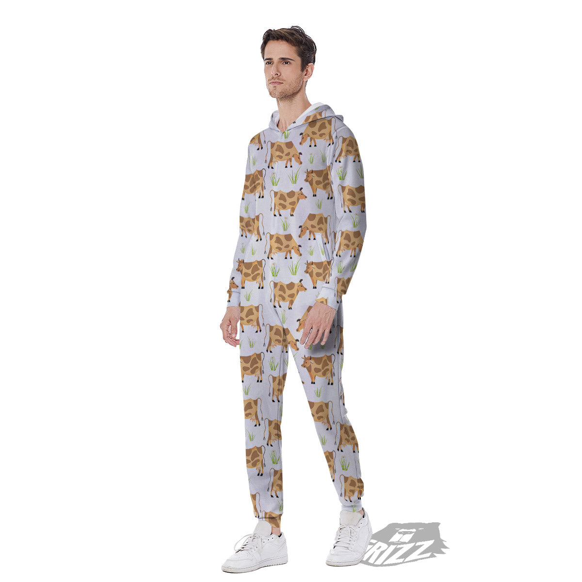 Cow Farm Cartoon Dairy Print Pattern Men's Jumpsuit-grizzshop