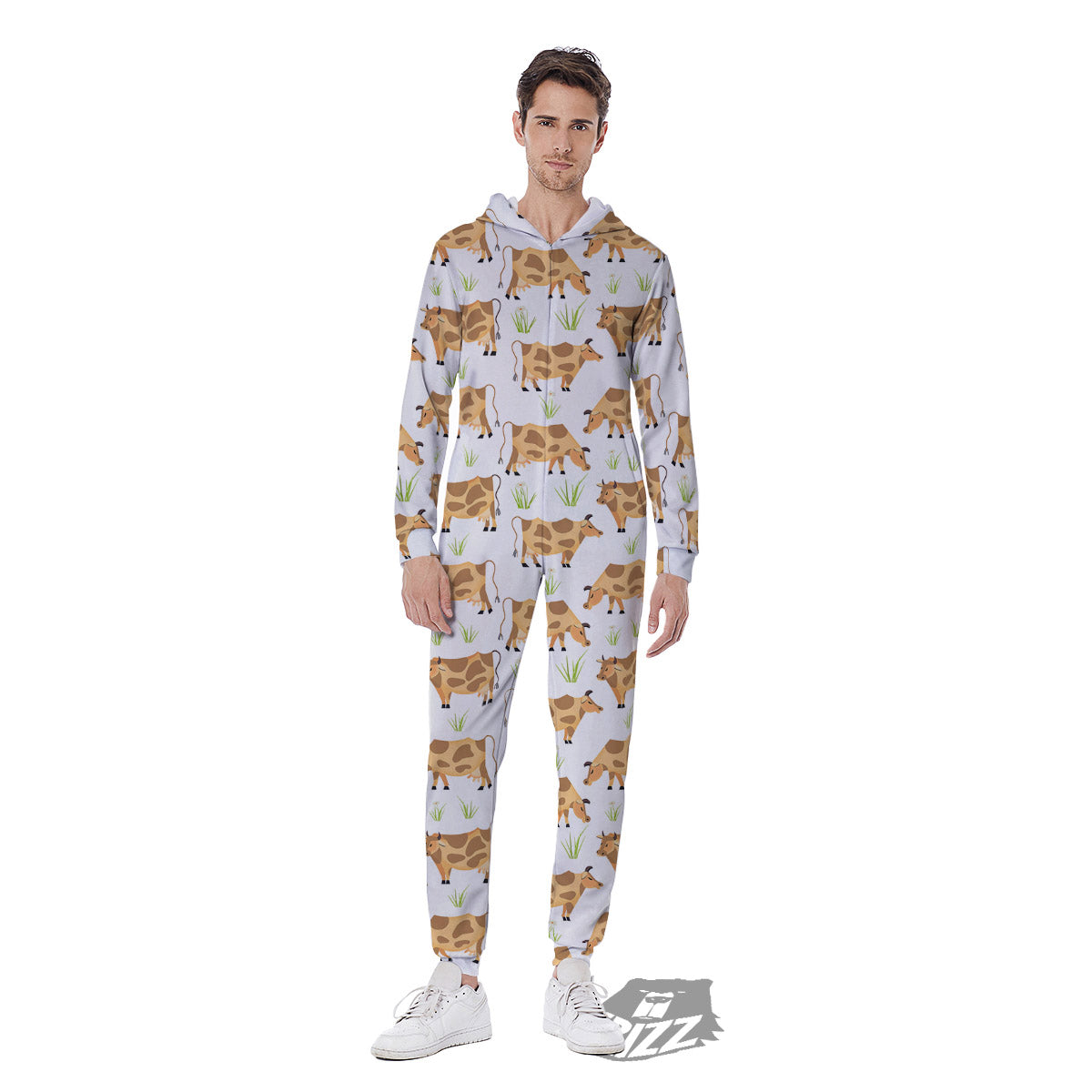 Cow Farm Cartoon Dairy Print Pattern Men's Jumpsuit-grizzshop