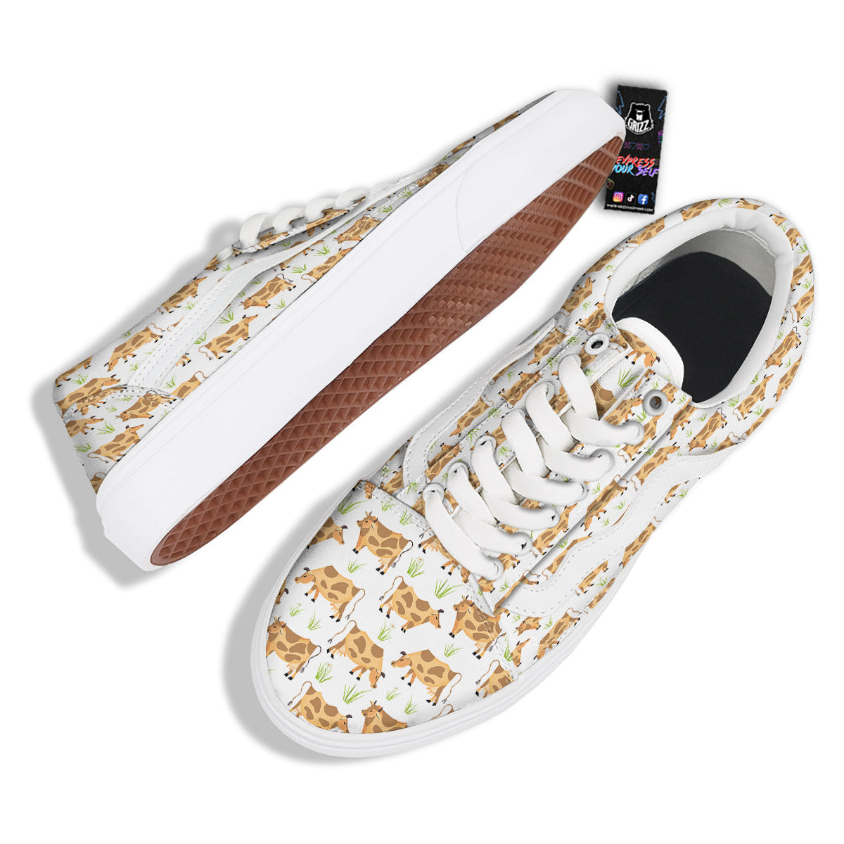 Cow Farm Cartoon Dairy Print Pattern Skate Shoes-grizzshop
