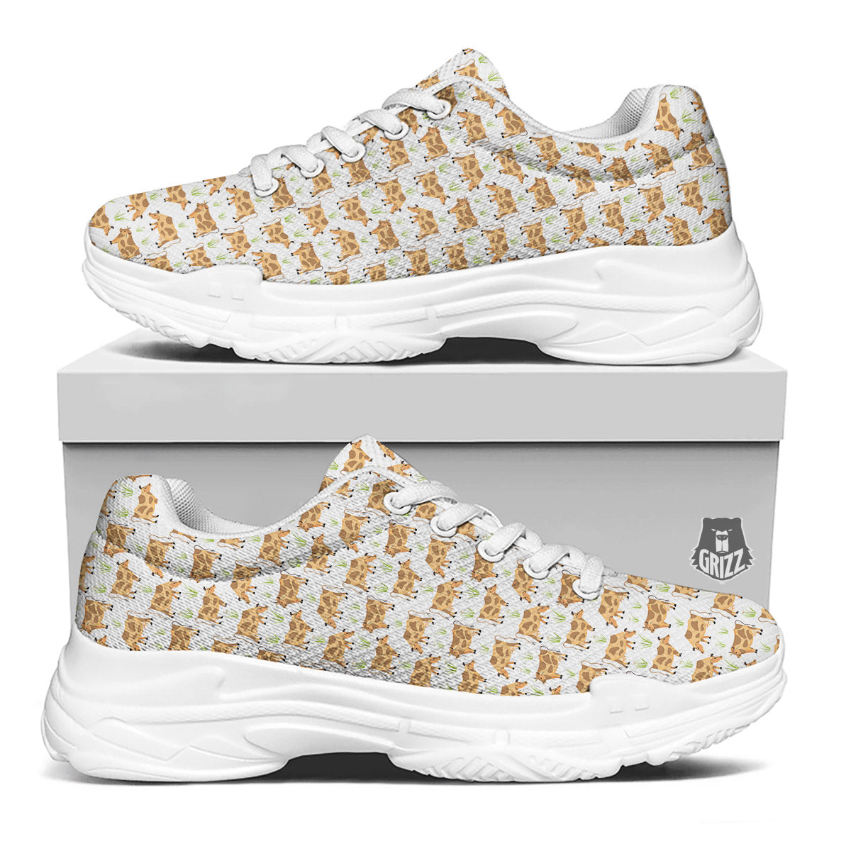 Cow Farm Cartoon Dairy Print Pattern White Chunky Shoes-grizzshop