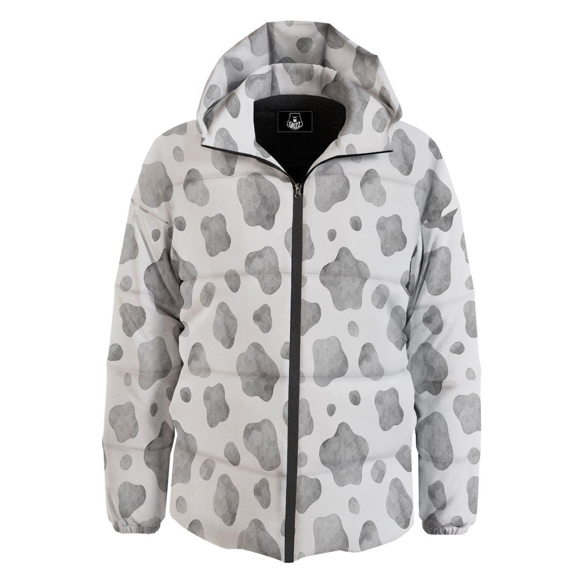Cow Grey And White Print Pattern Down Jacket-grizzshop