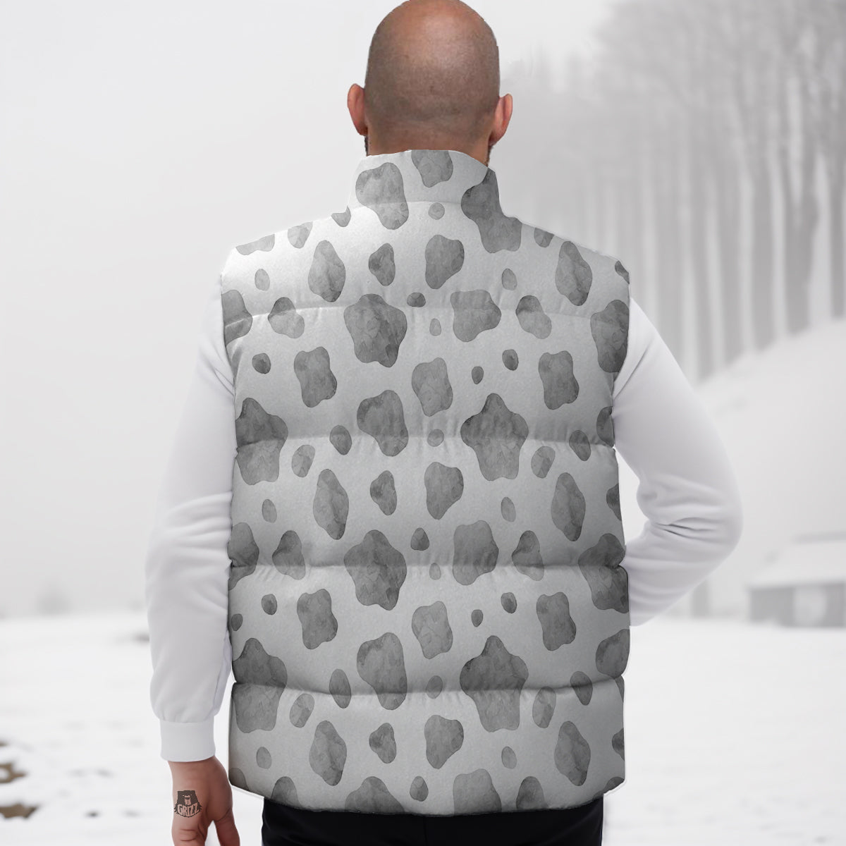 Cow Grey And White Print Pattern Down Vest