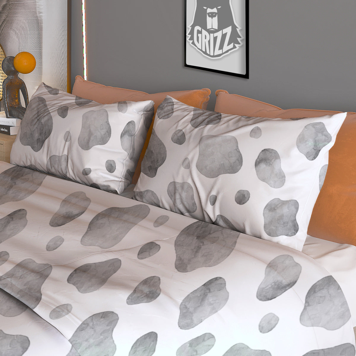 Cow Grey And White Print Pattern Duvet Cover Bedding Set