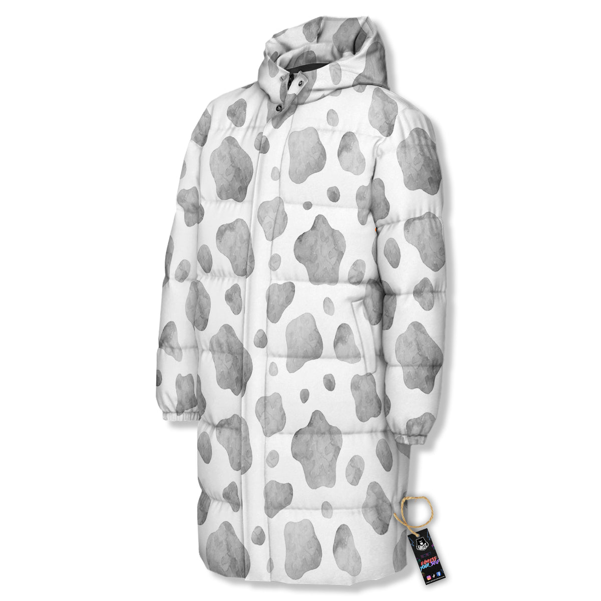 Cow Grey And White Print Pattern Long Down Jacket-grizzshop