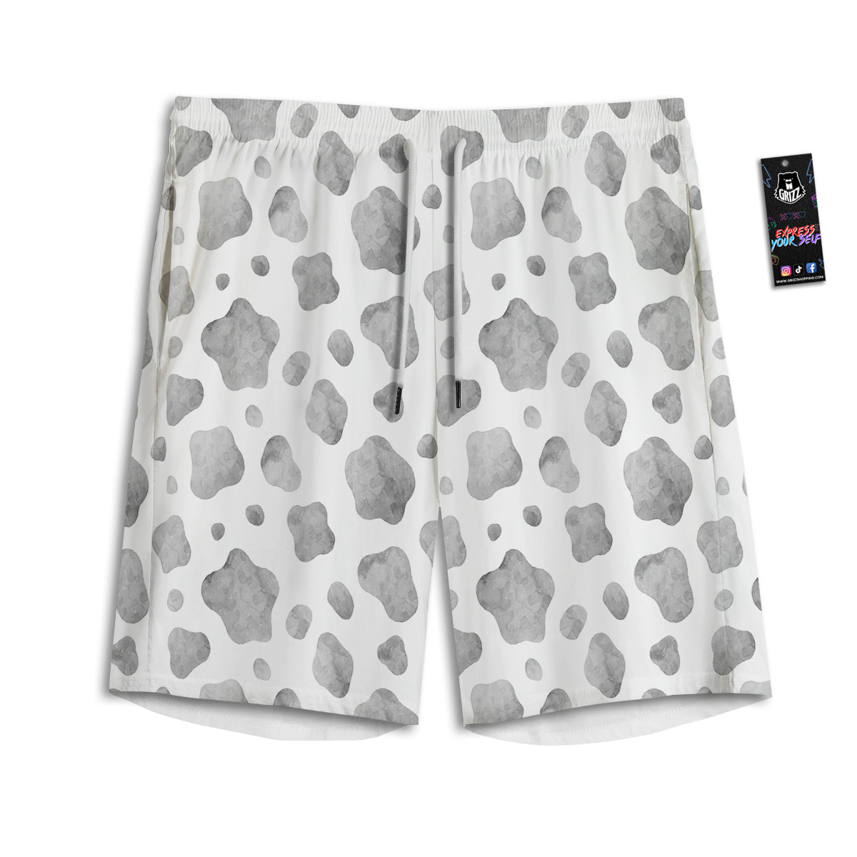 Cow Grey And White Print Pattern Men's Athletic Shorts