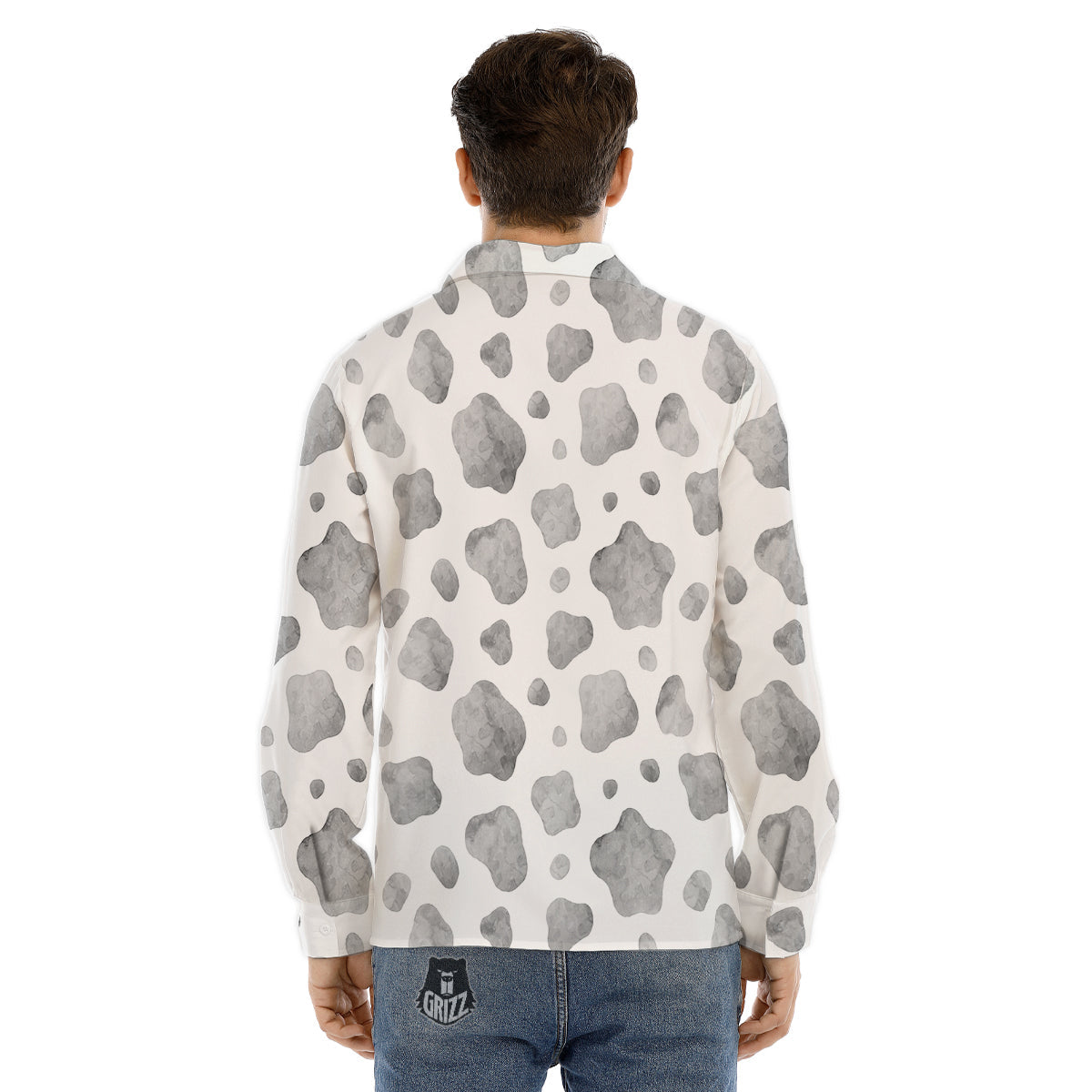 Cow Grey And White Print Pattern Men's Dress Shirts-grizzshop