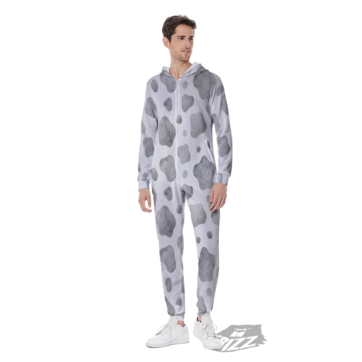 Cow Grey And White Print Pattern Men's Jumpsuit-grizzshop