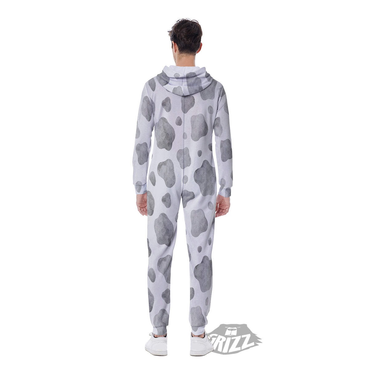 Cow Grey And White Print Pattern Men's Jumpsuit-grizzshop
