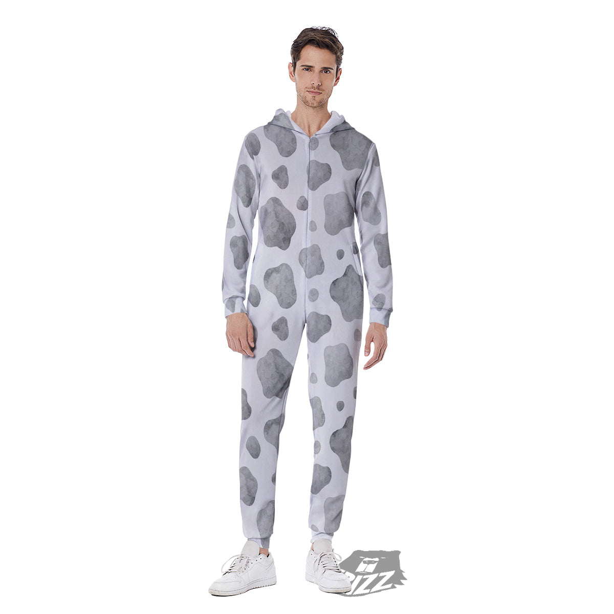 Cow Grey And White Print Pattern Men's Jumpsuit-grizzshop