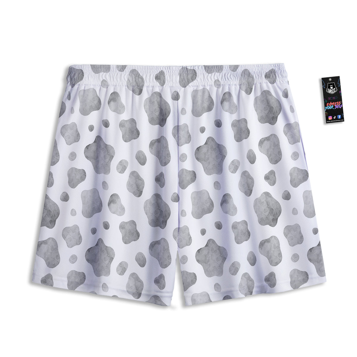 Cow Grey And White Print Pattern Mesh Shorts