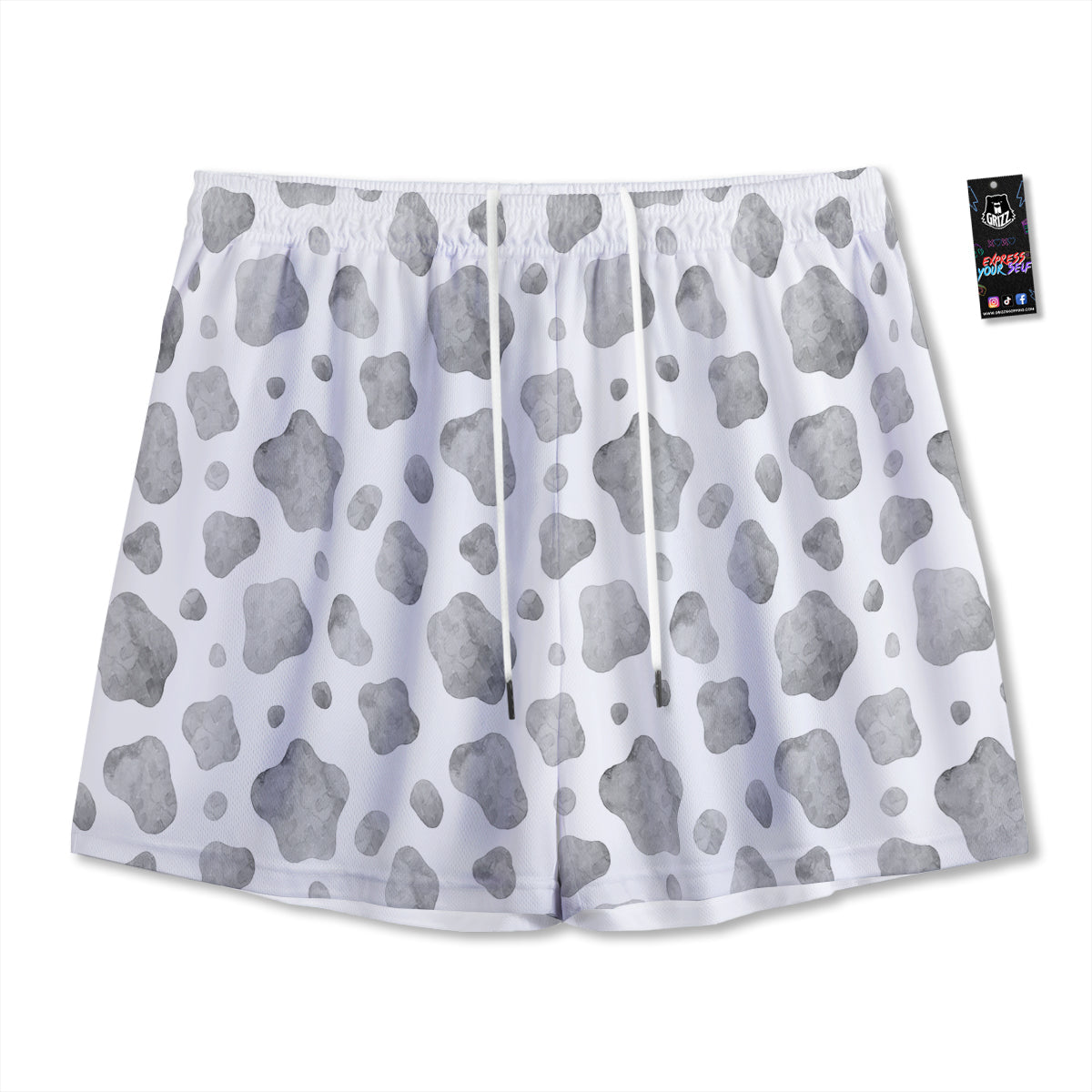 Cow Grey And White Print Pattern Mesh Shorts