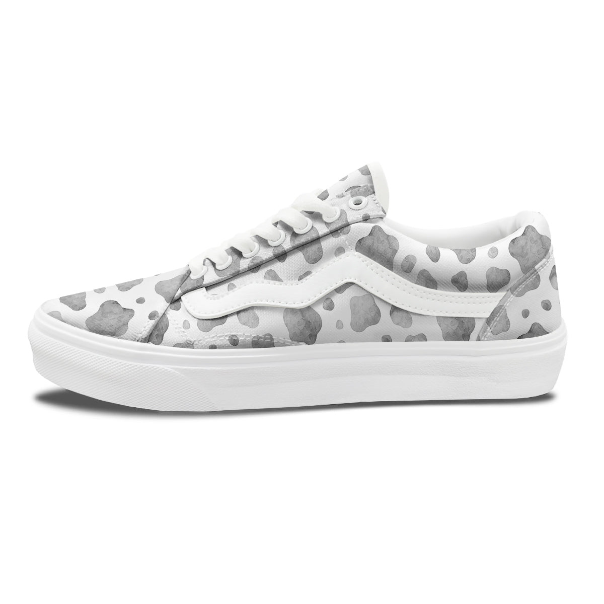 Cow Grey And White Print Pattern Skate Shoes-grizzshop