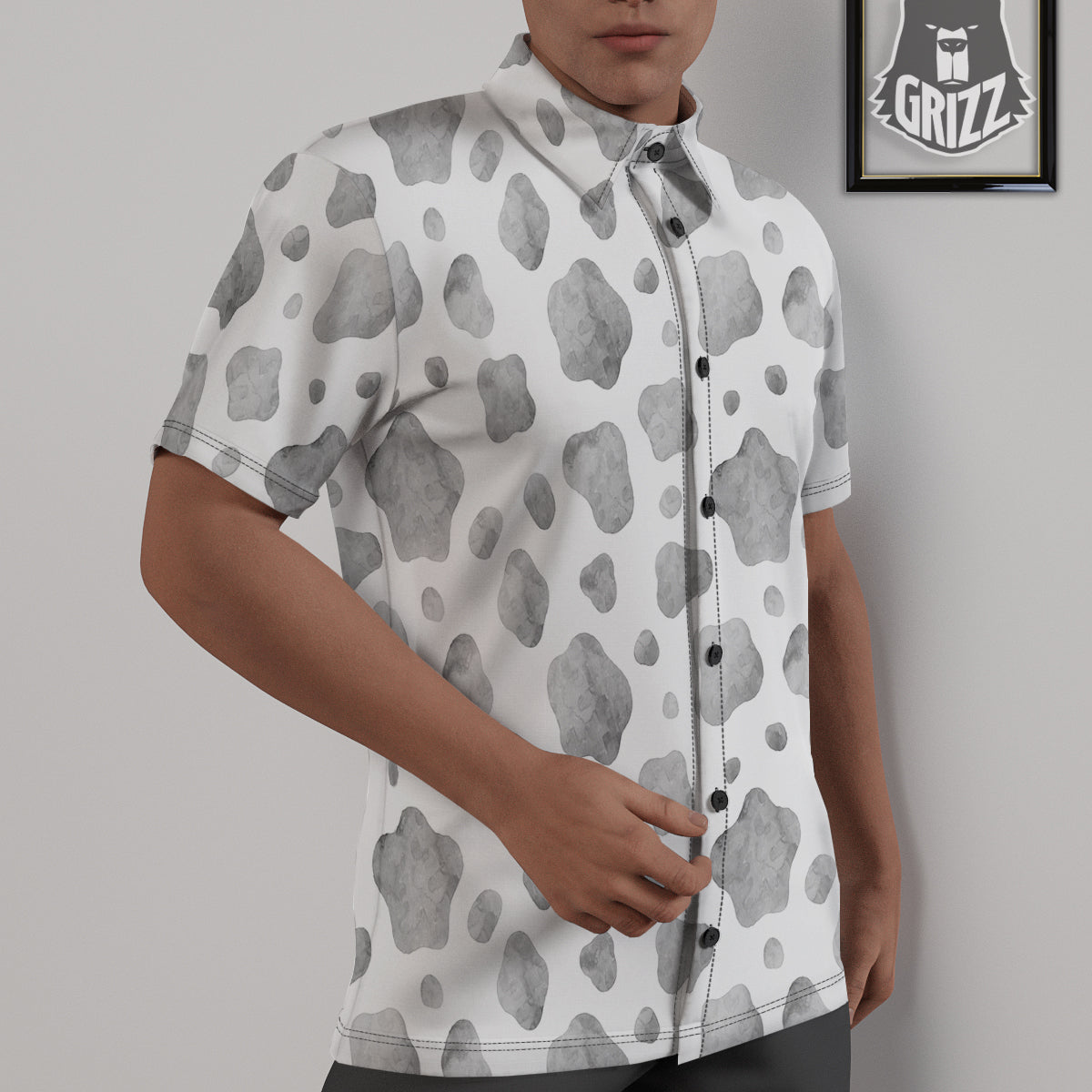Cow Grey And White Print Pattern Untucked Shirts-grizzshop