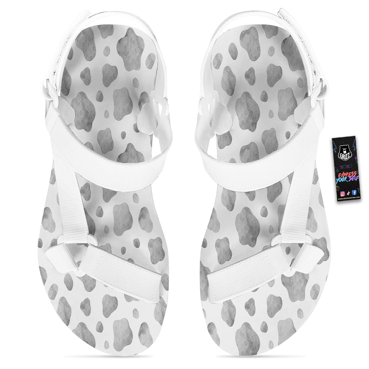 Cow Grey And White Print Pattern White Open Toe Sandals-grizzshop
