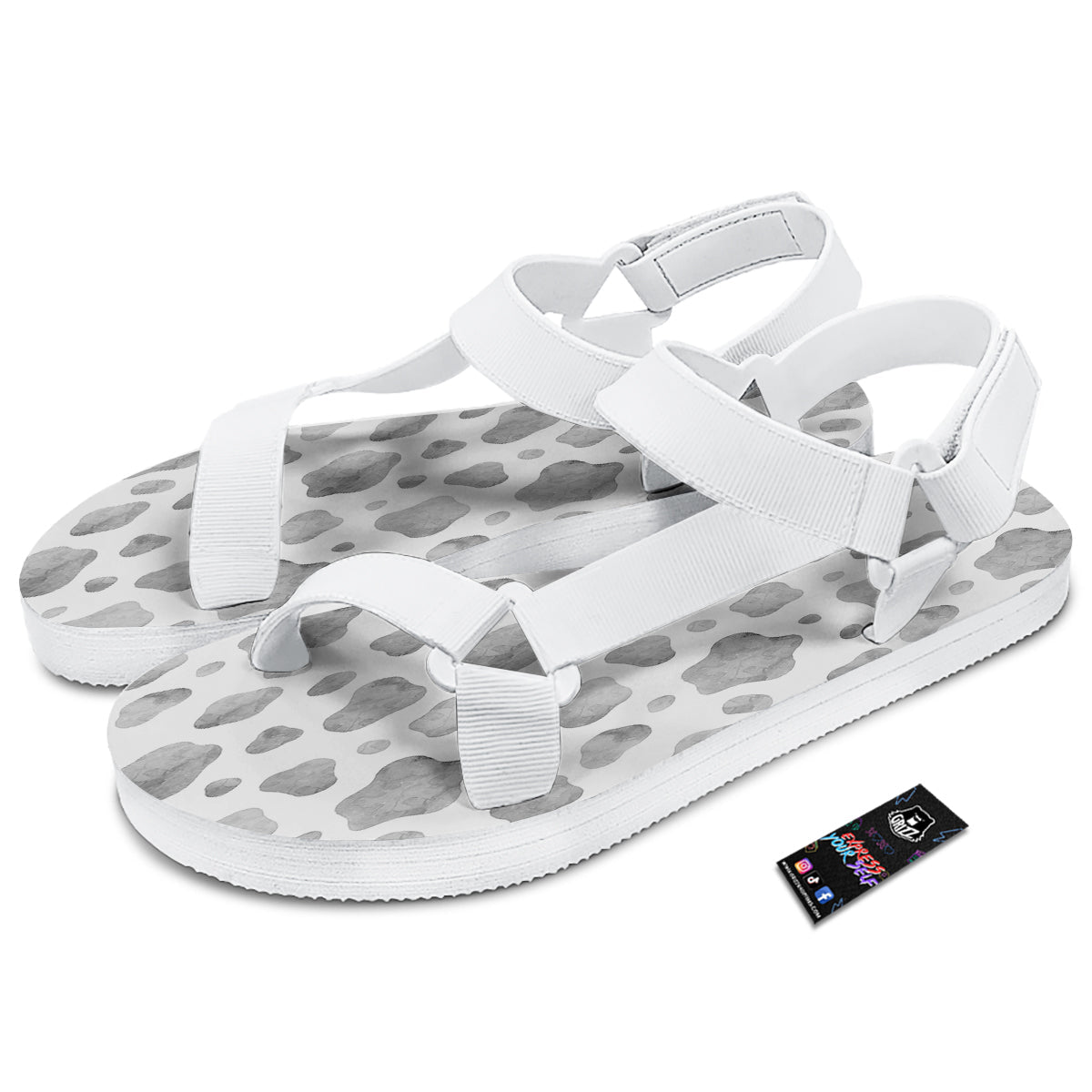 Cow Grey And White Print Pattern White Open Toe Sandals-grizzshop