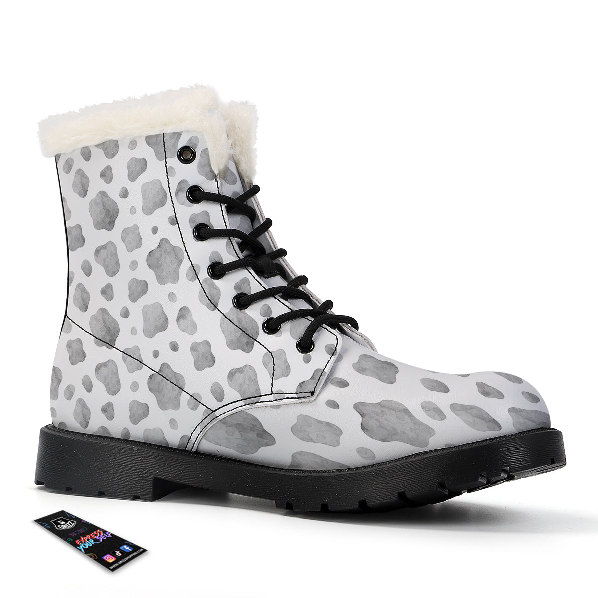 Cow Grey And White Print Pattern Winter Boots-grizzshop