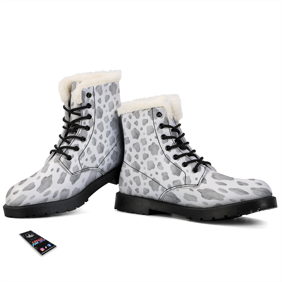 Cow Grey And White Print Pattern Winter Boots-grizzshop