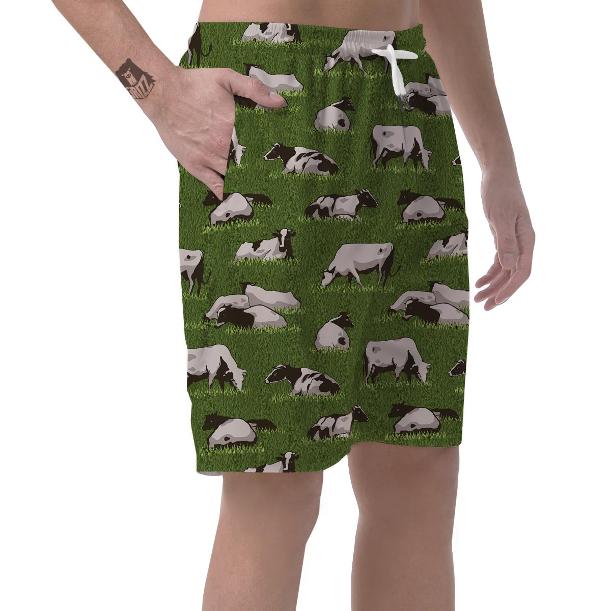 Cow In Grass Print Men's Shorts-grizzshop