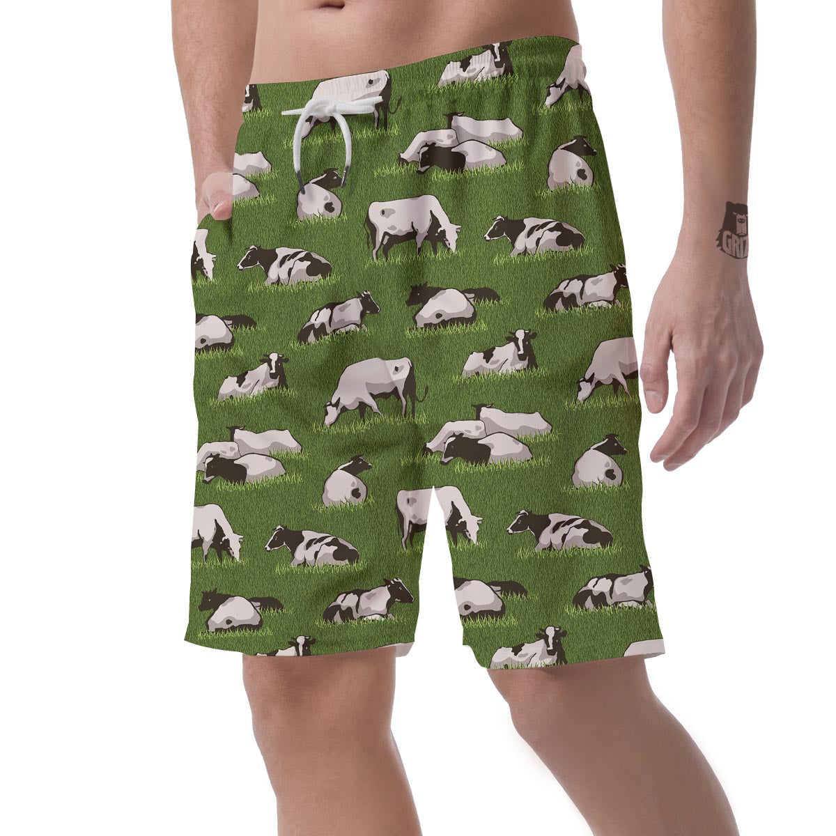 Cow In Grass Print Men's Shorts-grizzshop