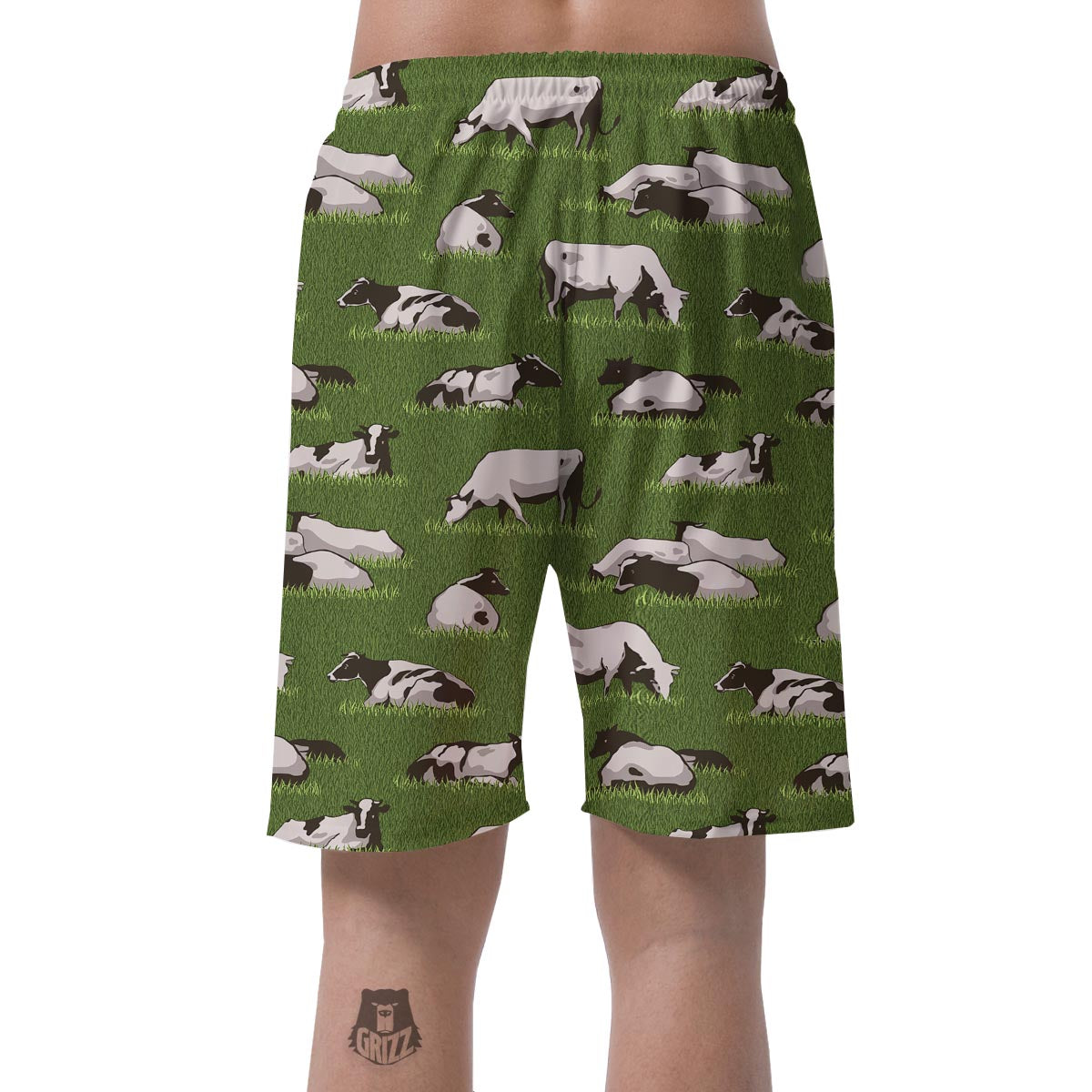 Cow In Grass Print Men's Shorts-grizzshop