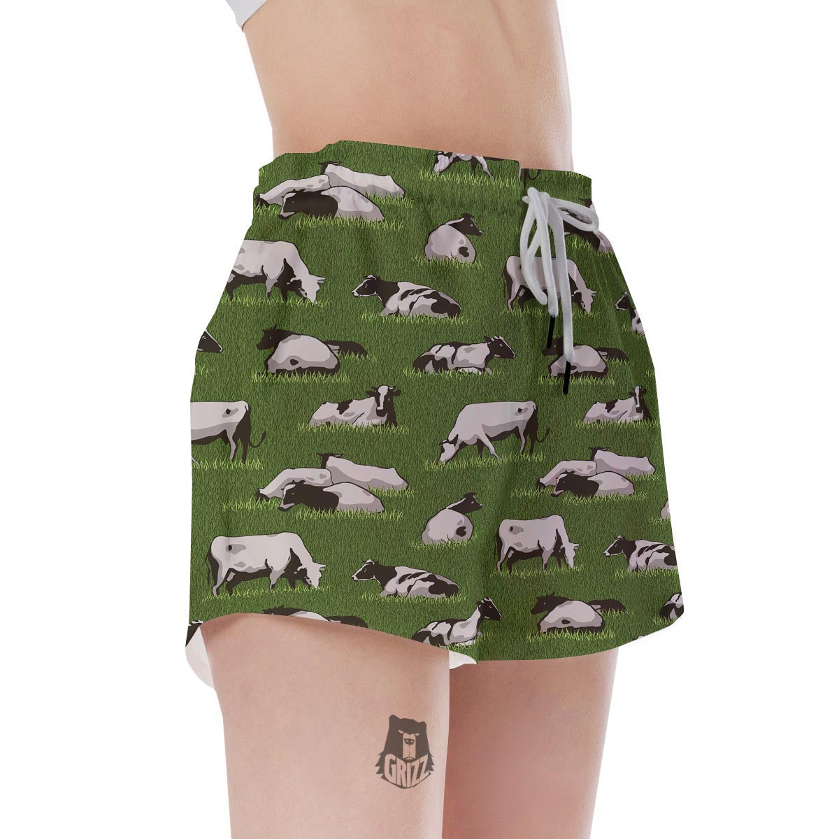 Cow In Grass Print Women's Shorts-grizzshop