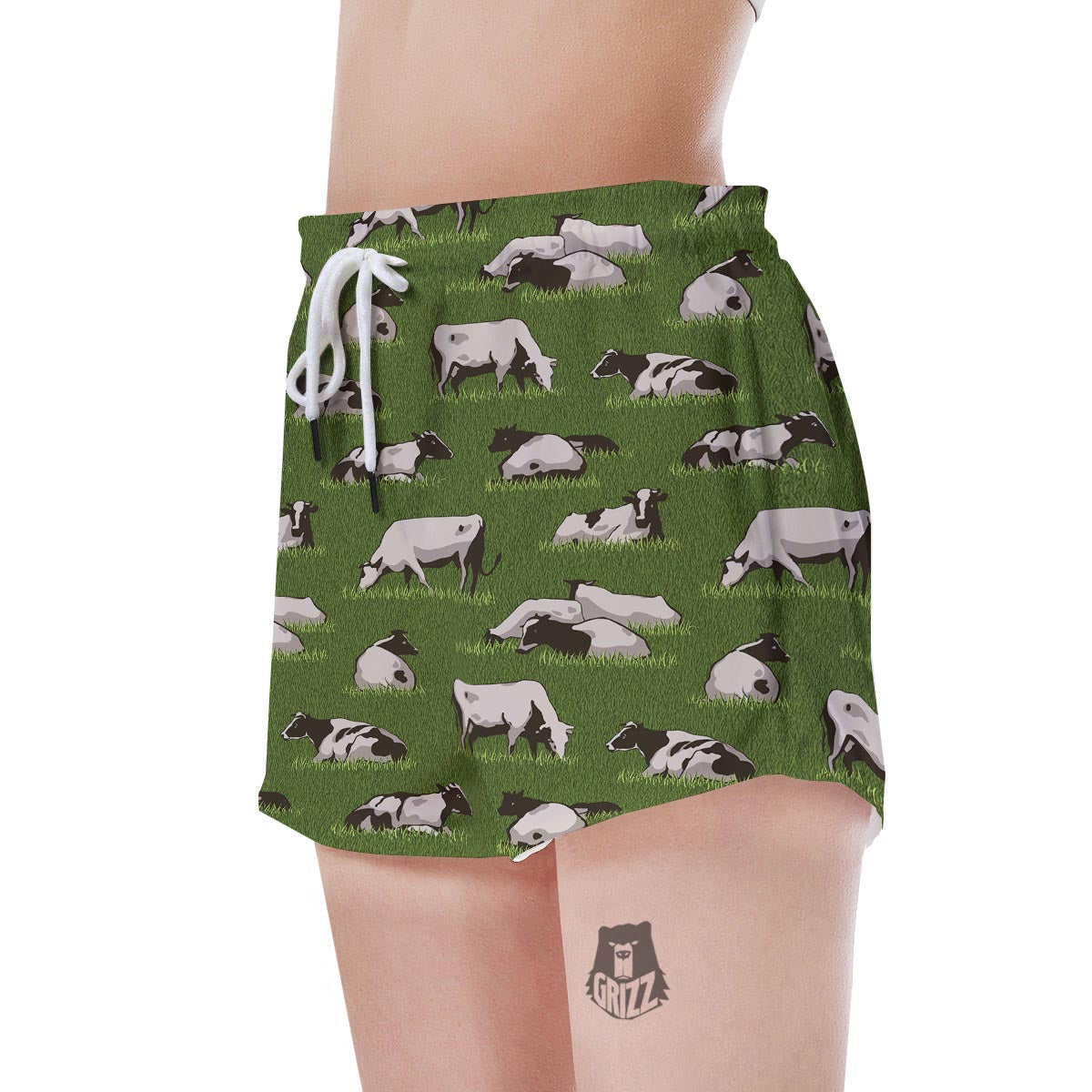 Cow In Grass Print Women's Shorts-grizzshop
