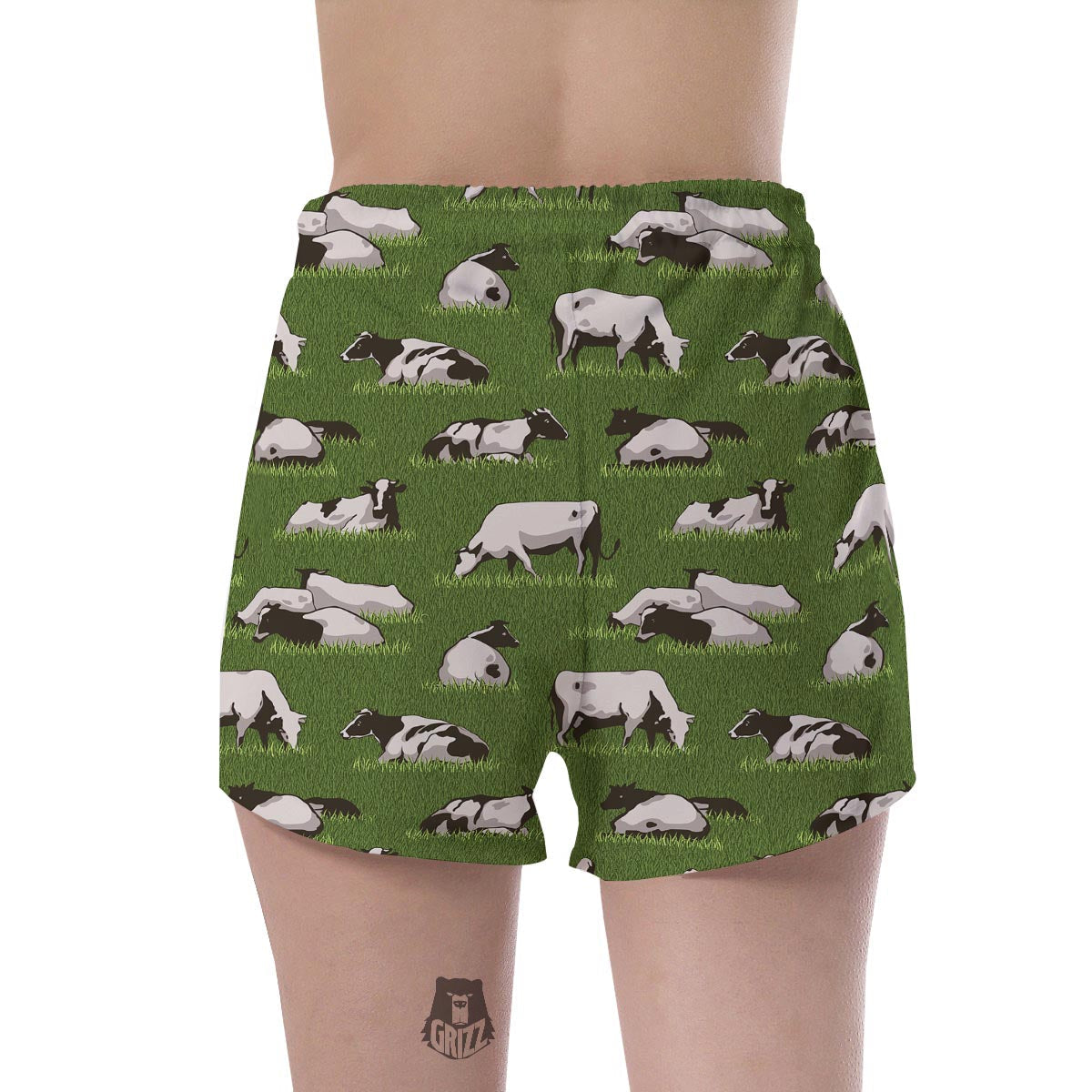 Cow In Grass Print Women's Shorts-grizzshop