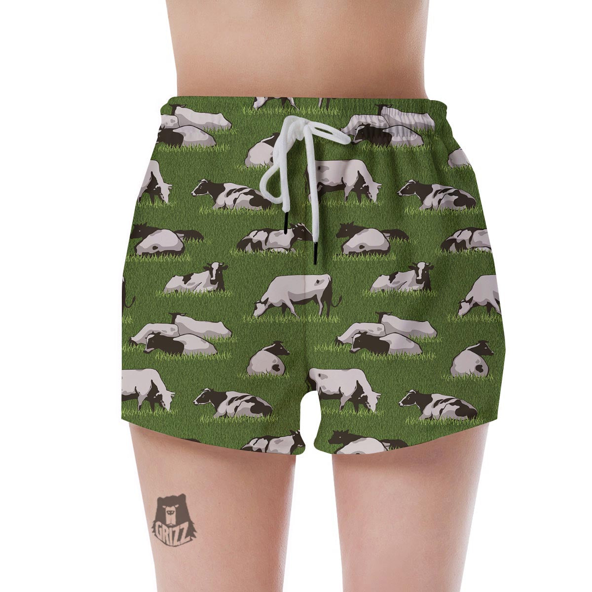 Cow In Grass Print Women's Shorts-grizzshop