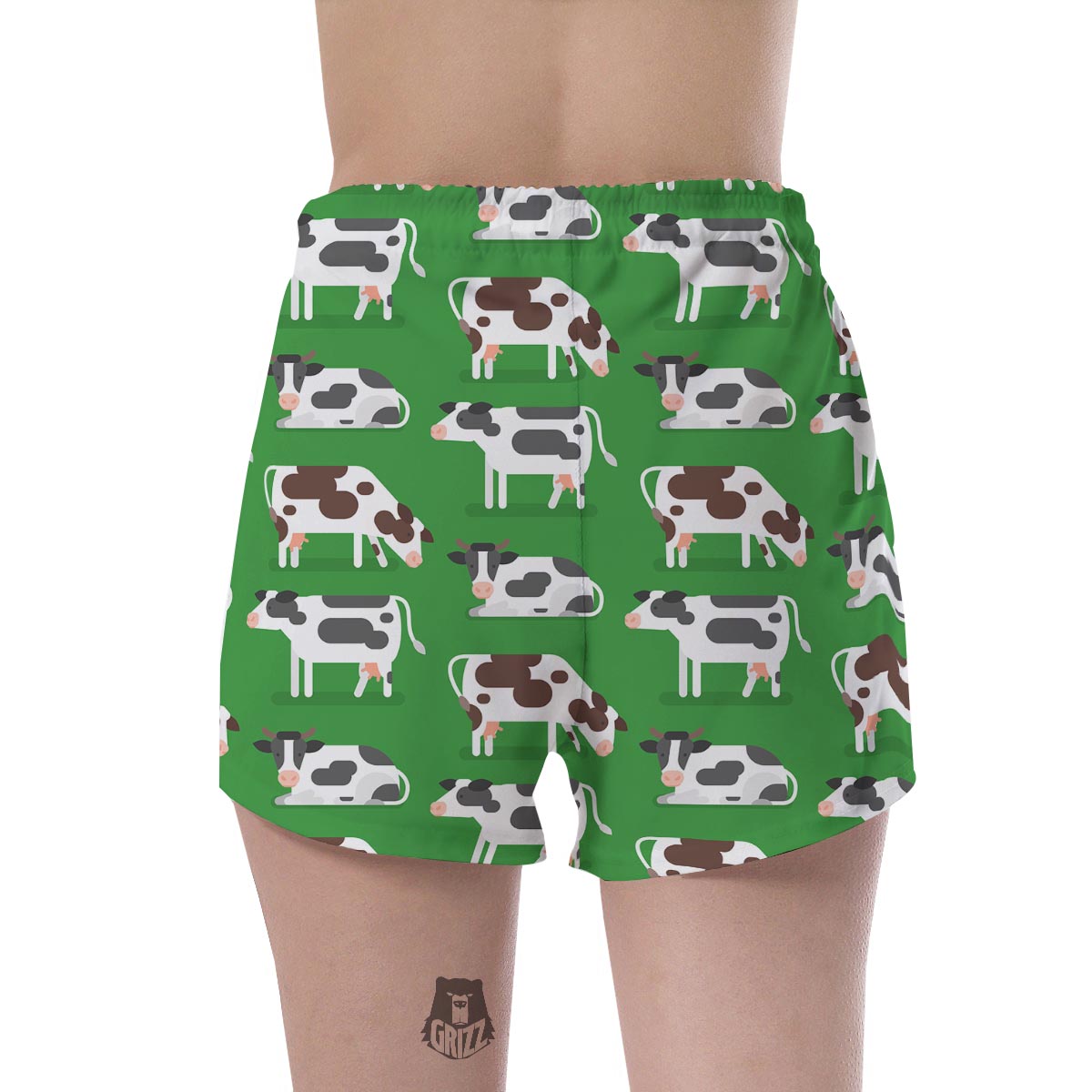 Cow In Green Grass Print Women's Shorts-grizzshop