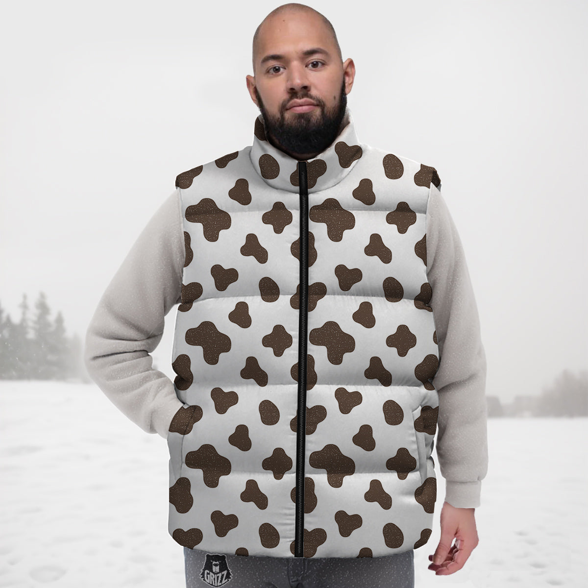 Cow Milk And Chocolate Print Down Vest