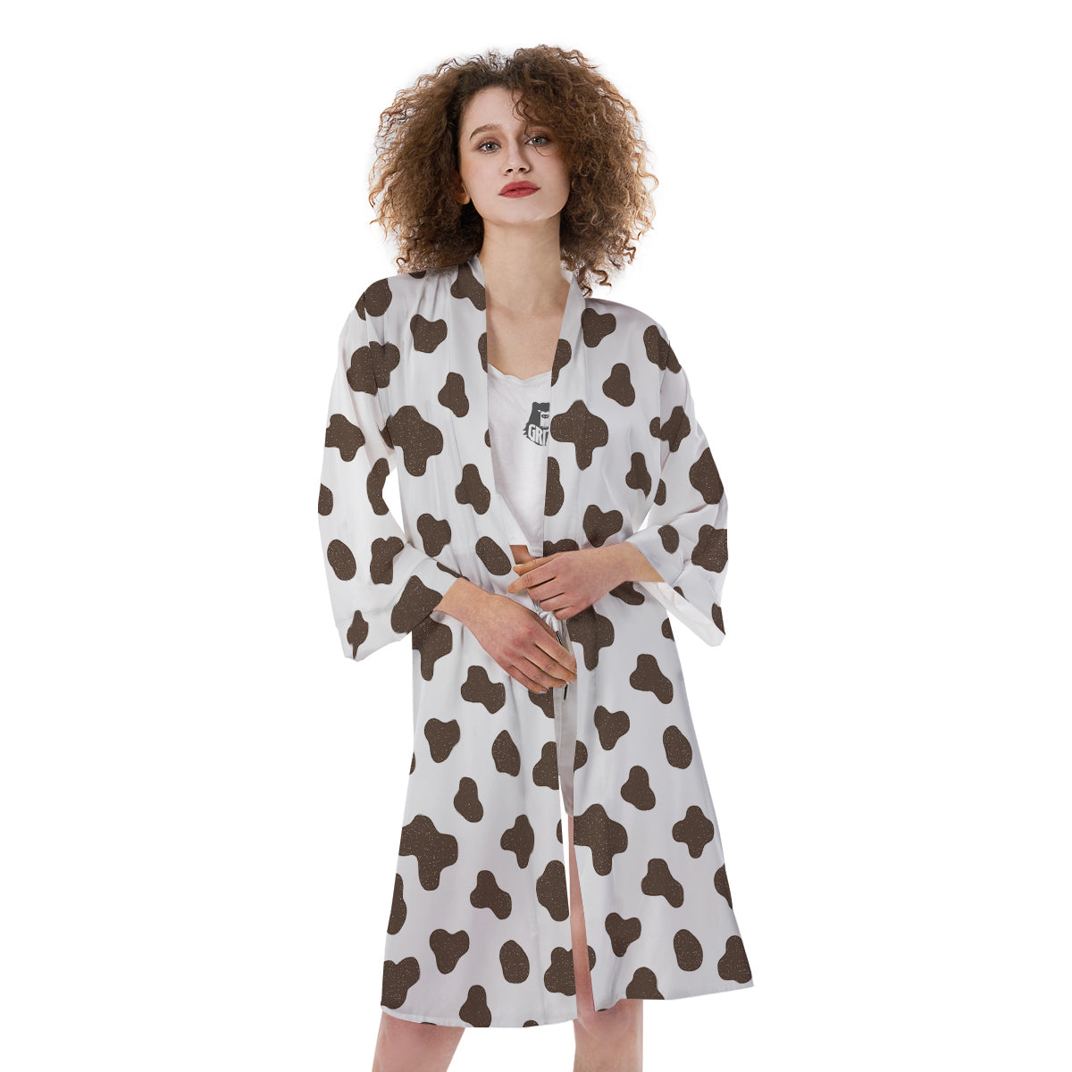 Cow Milk And Chocolate Print Kimono-grizzshop