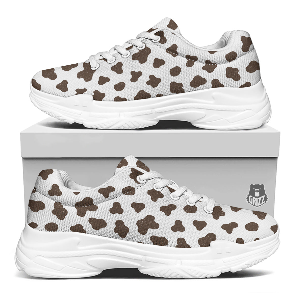 Cow Milk And Chocolate Print White Chunky Shoes-grizzshop
