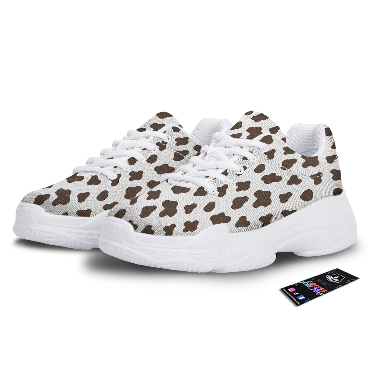 Cow Milk And Chocolate Print White Chunky Shoes-grizzshop