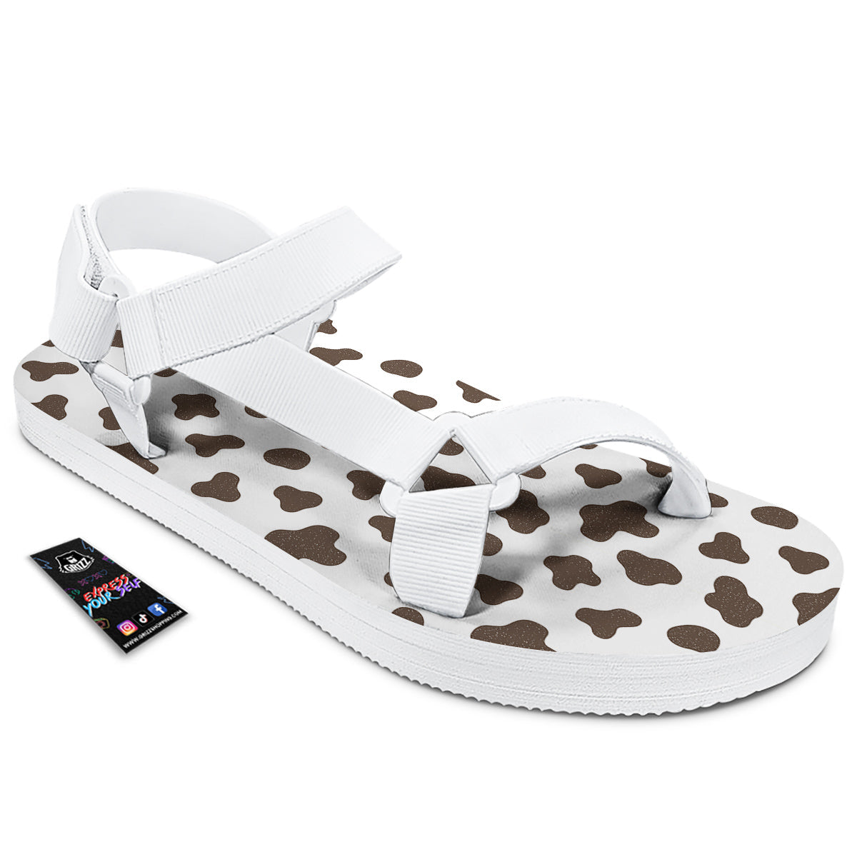 Cow Milk And Chocolate Print White Open Toe Sandals-grizzshop