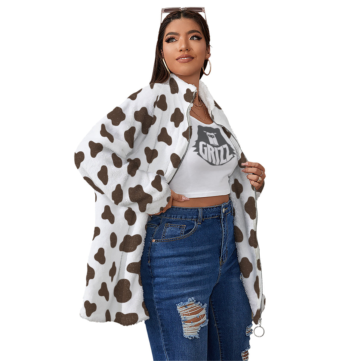 Cow Milk And Chocolate Print Women's Sherpa Jacket-grizzshop