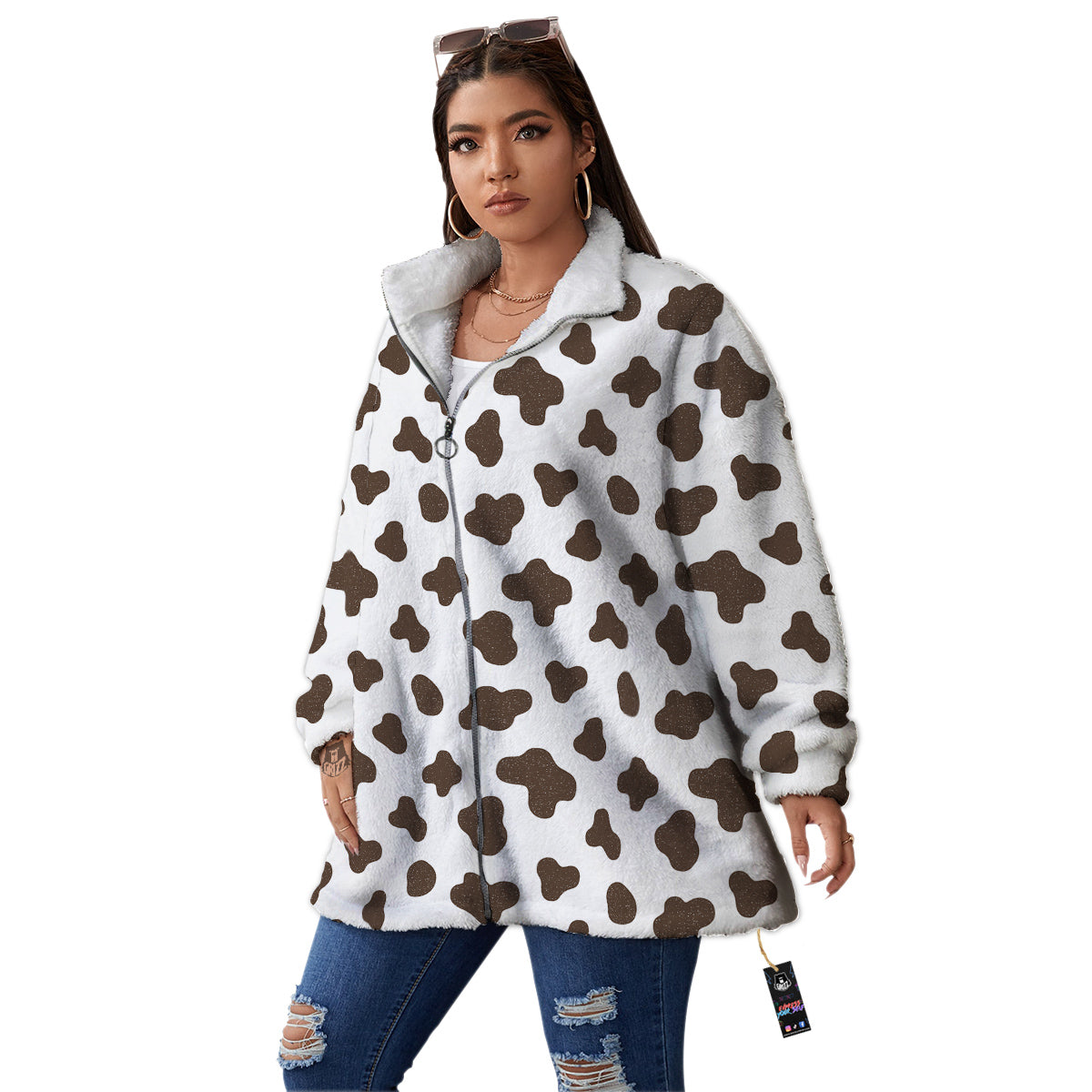 Cow Milk And Chocolate Print Women's Sherpa Jacket-grizzshop
