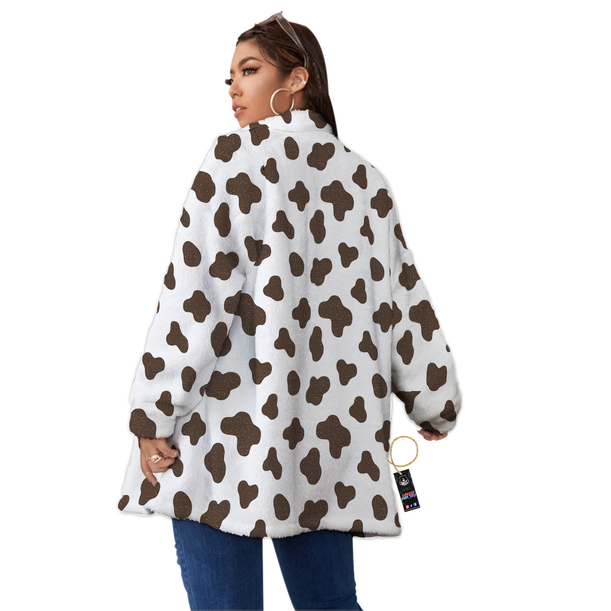 Cow Milk And Chocolate Print Women's Sherpa Jacket-grizzshop