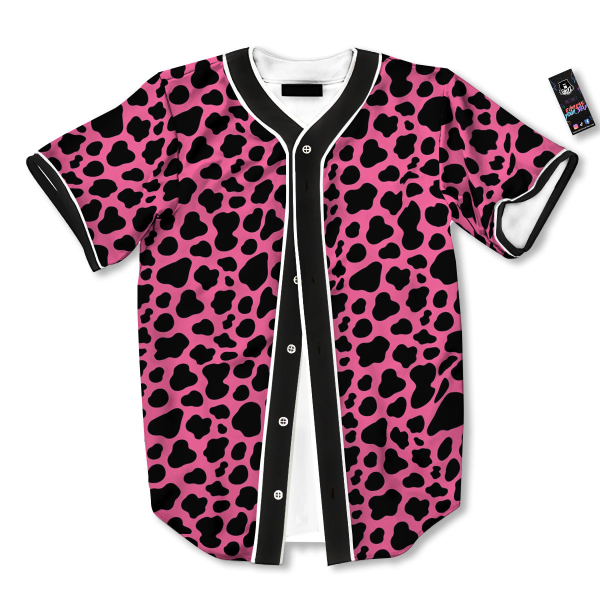 Cow Pink And Black Print Baseball Jersey-grizzshop